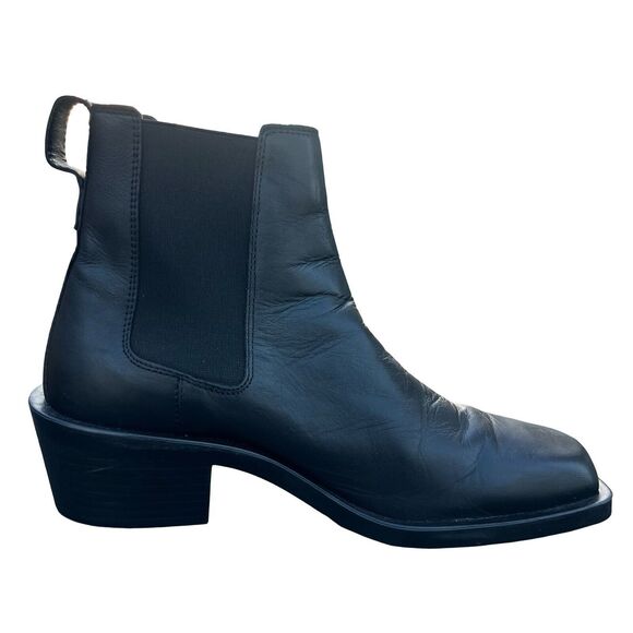 Zara New Men\'s Ankle Block Boots Black Genuine Leather Size 9.5 NWOT main image 6
